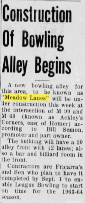 Crossroads Family Fun Center (Meadow Lanes, Homer Lanes) - June 1963 Article